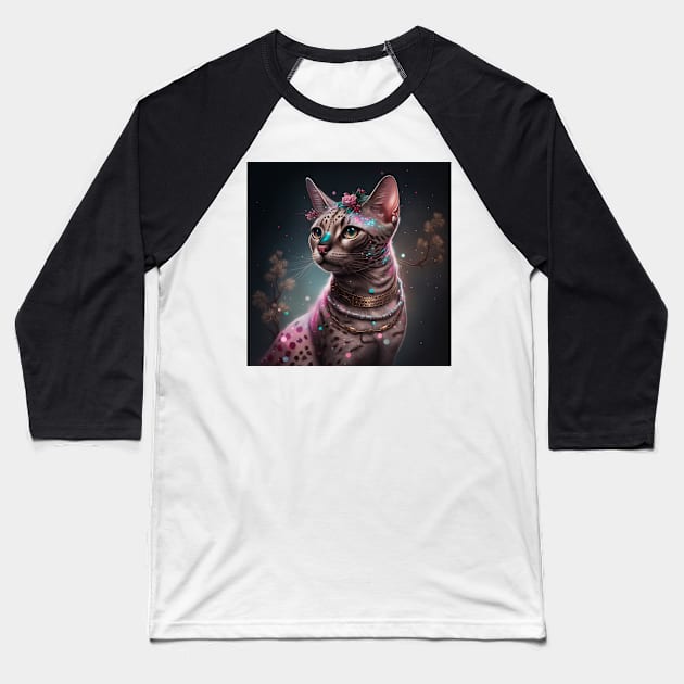 Luminous Bengal Cat Baseball T-Shirt by Enchanted Reverie